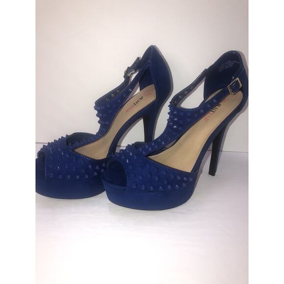 Just Fab Studded Spiked Cobalt Blue Platform High Heel Shoes Women’s Size 8.5 - Picture 6 of 8